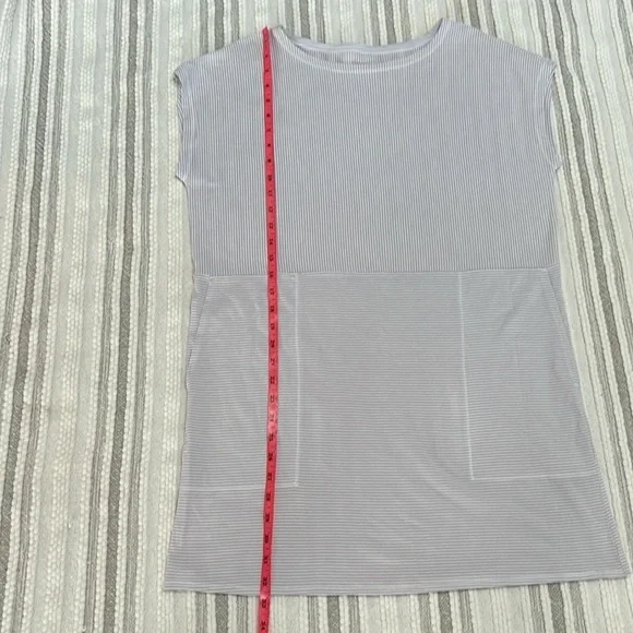 Eileen Fisher Womens XSP Tunic Dress Organic Cotton Stripe Gray White Pockets